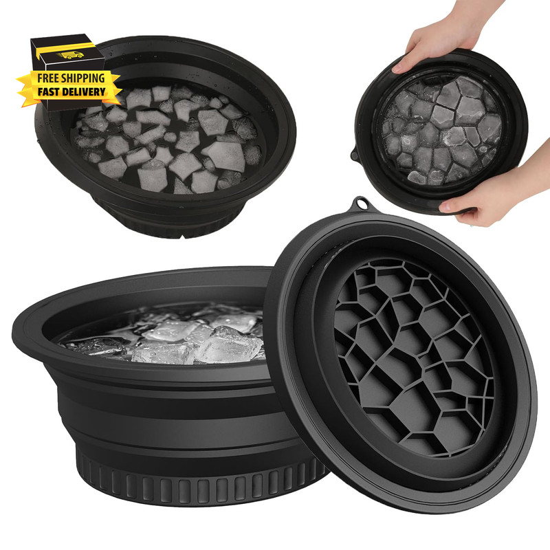 Silicone Face Bowl for Ice with Built-In Icetray, Collapsible Face Tub for Ice B