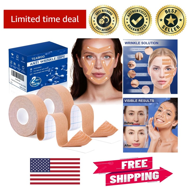Hypoallergenic Anti-Aging Tape for Face & Forehead – 2 Rolls of Wrinkle Defense