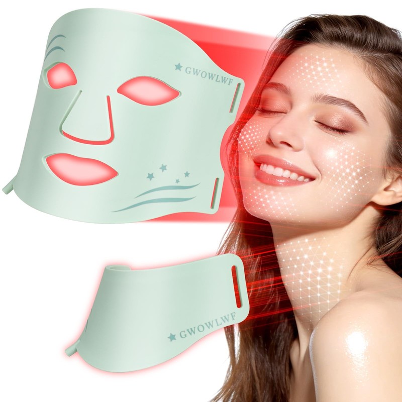 GWOWLWF LED Face Mask Light Therapy with Neck, 7Color Skin Care Mask for Home…