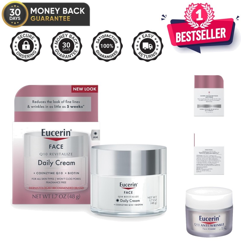 Q10 Anti-Wrinkle Face Cream for Sensitive Skin – 1.7 Oz Jar, Fragrance Free