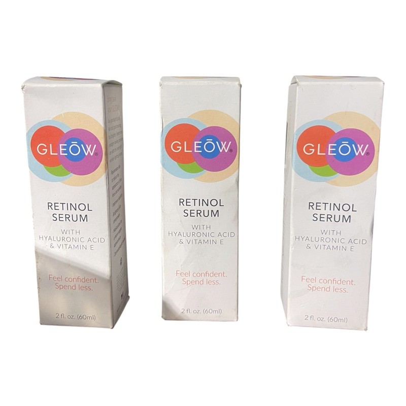 Gleow Retinol Serum w/ Hyaluronic Acid & Vitamin E 2oz 3-Pack New