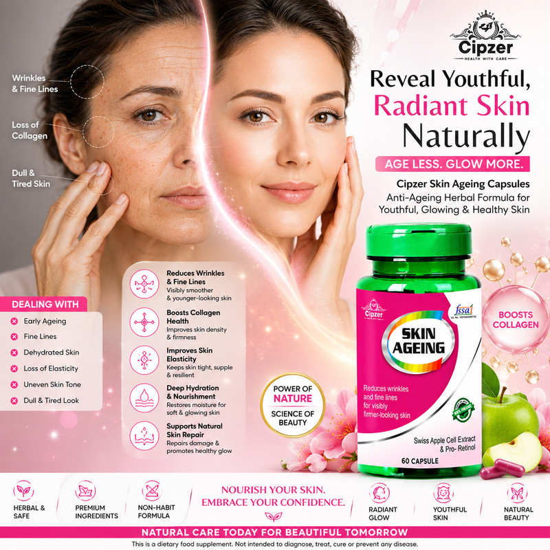 Cipzer Skin Ageing 60 Capsules | Anti-Ageing Formula for Youthful, Radiant Skin