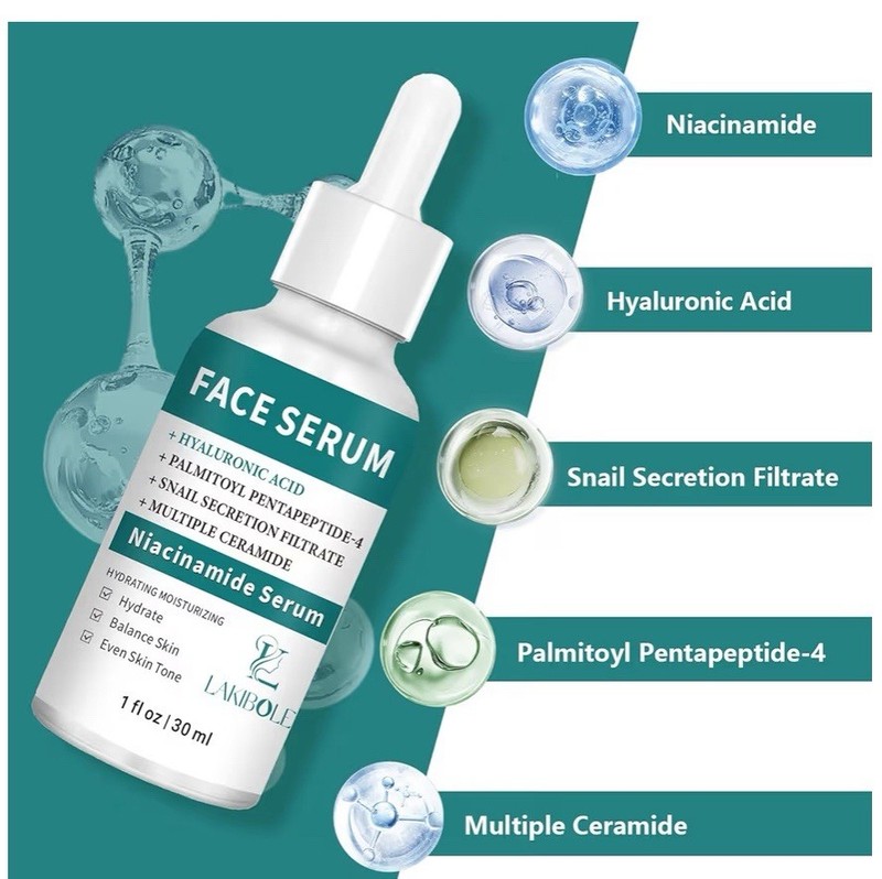 LAKIBOLE Niacinamide Serum with Ceramide T5 & Snail Secretion (1fl.oz/30ml)