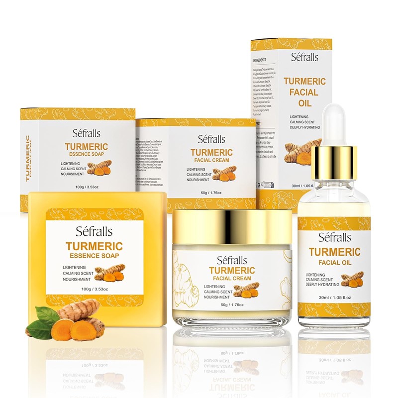 Turmeric 3-Piece Skincare Set with Facial Cream, Oil Soap – Brightening Curc…