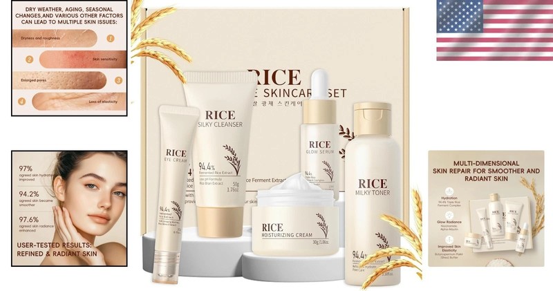 Skin Care Set, Korean Skin Care with Rice Cleanser, Toner, Serum, Eye Serum, Moi gallery