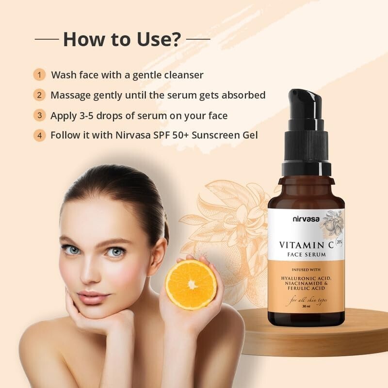 Nirvasa 20% Vitamin C Serum for Oily Skin With Hyaluronic Acid, Niacinamide 30ml gallery
