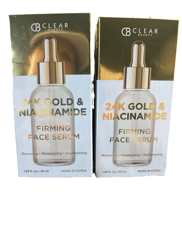 2X CB Clear Beauty 24k Gold & Niacinamide Firming Face Serum 1.69fl Oz (NIB)