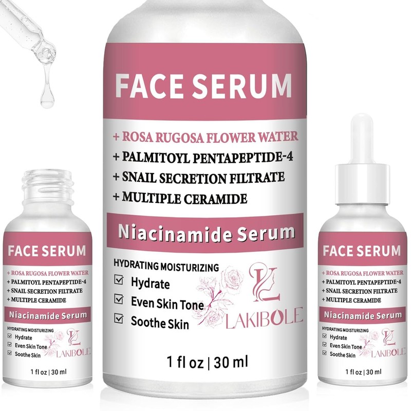 LAKIBOLE 3 Pack 5% Niacinamide Serum with 5% Damascus Rose Floral Water (1fl.oz)