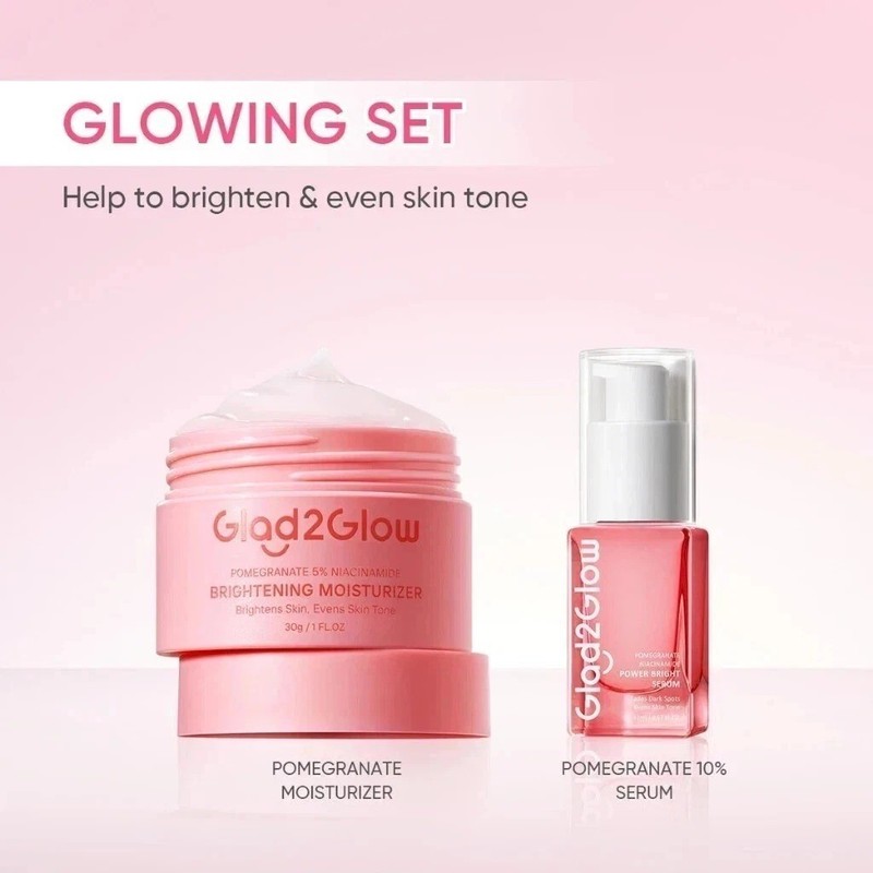 1 SET Glad2Glow 2-in-1 Brightening Skincare Facial Serum + Glowing Moisturizer