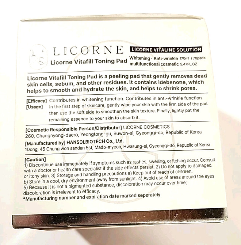 LICORNE Vitafill Toning Pads 70ct Hydrating Anti-Aging Skincare 5.74oz K-Beauty gallery