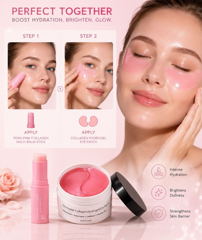 PDRN Pink Collagen Glow Duo Set – Multi Balm Stick & Hydrogel Eye Patches gallery