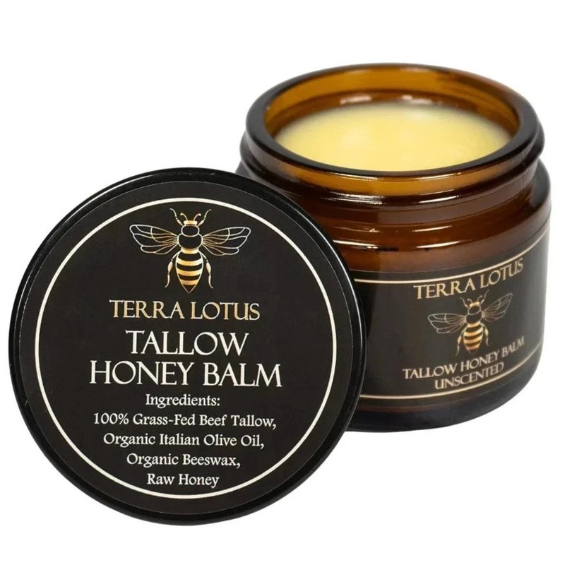Organic Grass-Fed Beef Tallow Balm with Raw Honey Lavender Skin Moisturizer