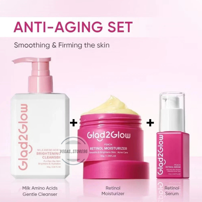 Glad2Glow 3 In1 Skincare Set Cleanser+Moisturizer+Serum face wash Anti-Aging Set