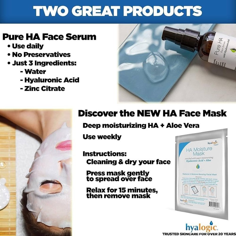 Hyalogic Pure HA Face Serum 1 oz with 1 Hyaluronic Acid Facial Mask Sensitiv…