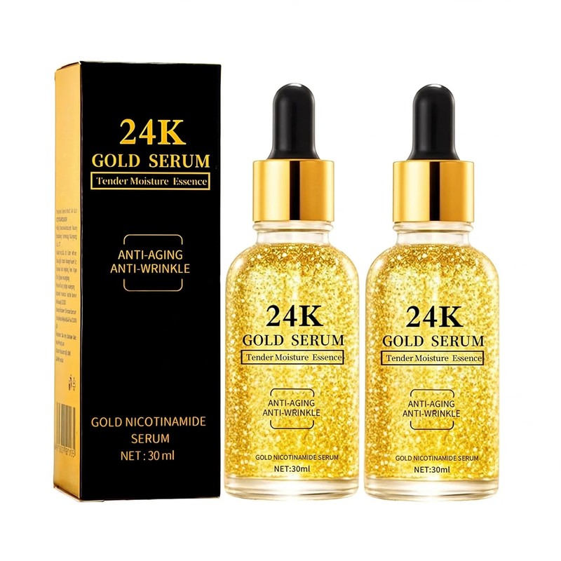24K Gold Serum for Face, 2-Pack Anti-Aging Moisturizer with Vitamins, Collagen B