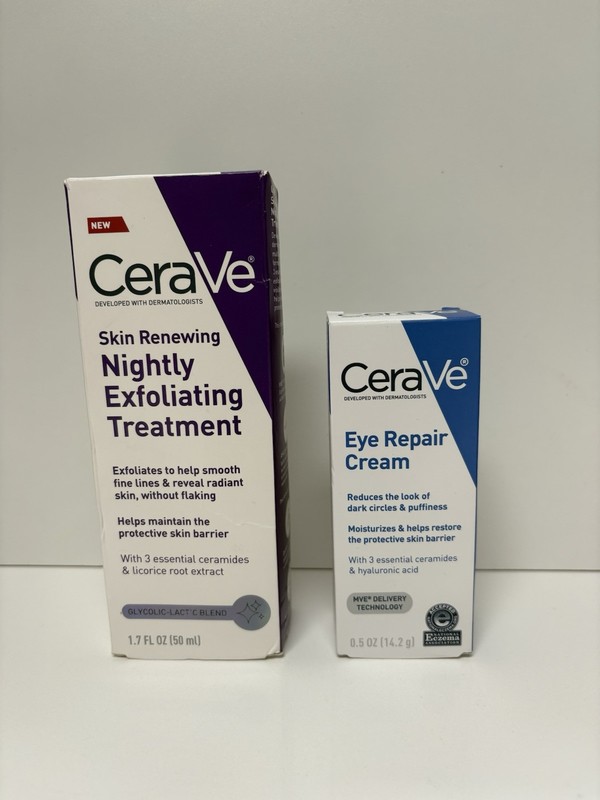 CeraVe Skin Renewing Nightly Exfoliating Treatment & Eye Repair Cream Set NEW