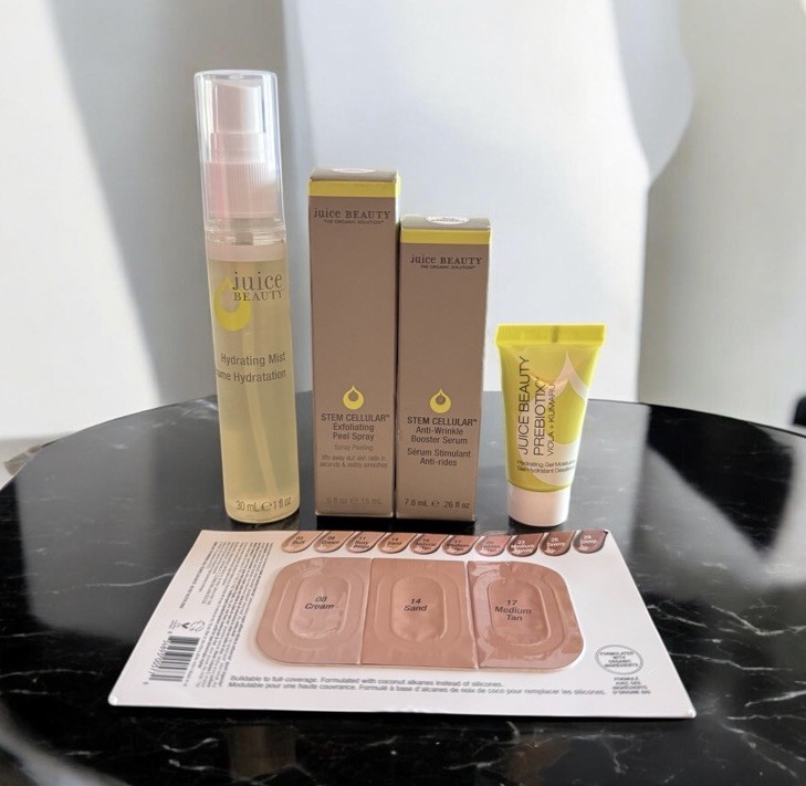 JUICE BEAUTY Peel Spray + Booster Serum + Hydrating Mist + Prebiotix Gel Moistur