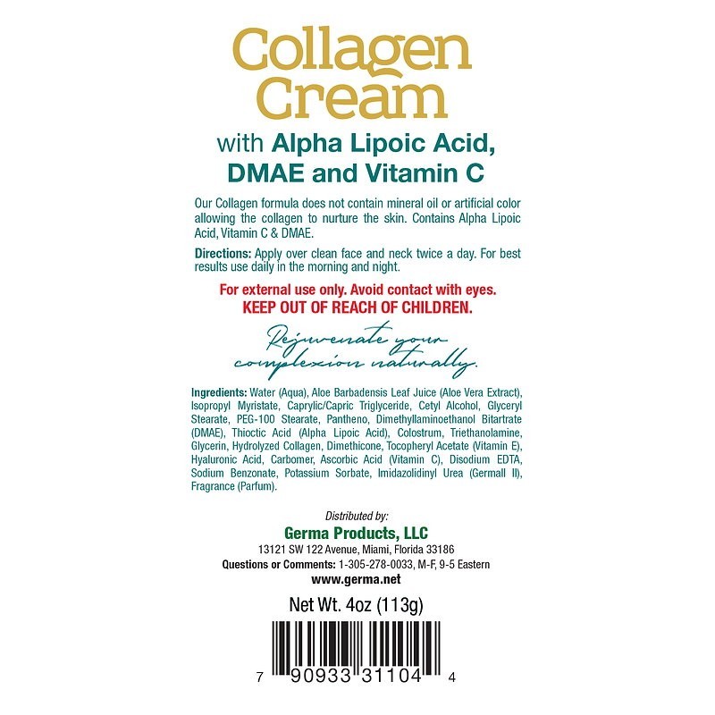Collagen Cream with Alpha Lipoic Acid, Aloe Vera Extract, Vitamin C, E, and DMAE gallery