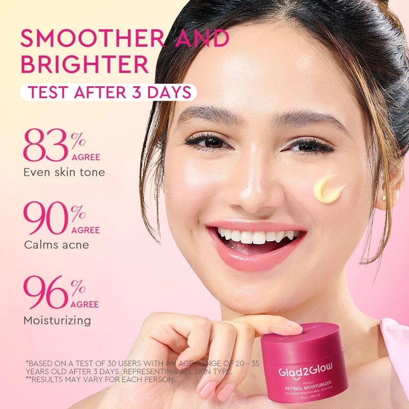 Glad2Glow Peach Retinol Moisturizer Smooth Acne Scar Prone Skin Night Cream 30g gallery