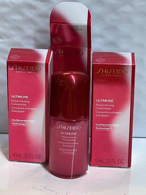 3 X SHISEIDO POWER INFUSING CONCENTRATE – 0.33 OZ/10 ML EACH IN BOX -TRAVEL SIZE