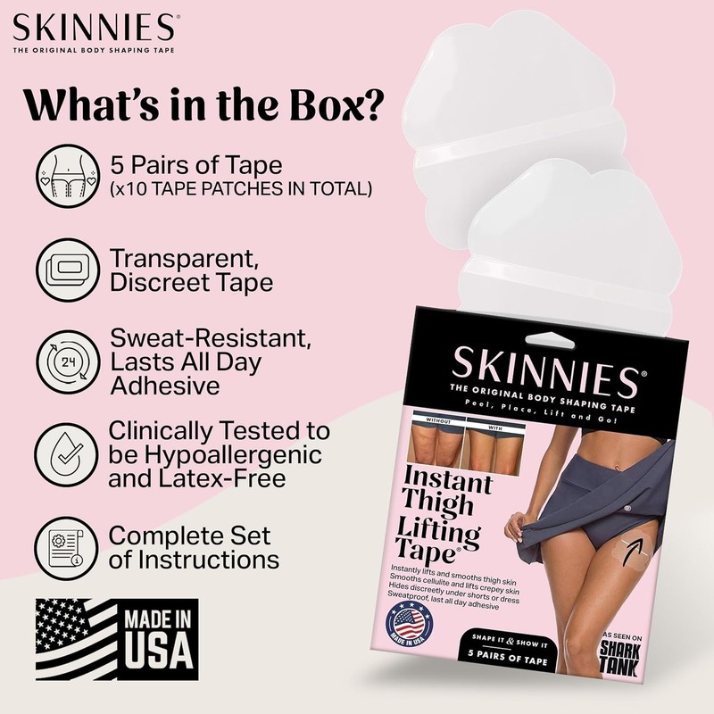 Skinnies Instant Thigh Lift Tape - 5 Pairs of Clear, Sweatproof Lifting Strips gallery