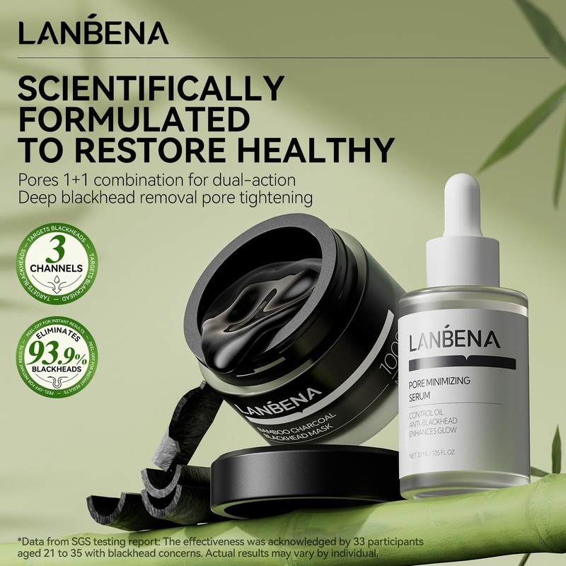 LANBENA 3-in-1 Blackhead Removal Set - Bamboo Charcoal Pore Strips 30g Pore gallery
