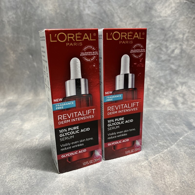 L’oreal Revitalift Derm Intensives 10% Glycolic Acid Serum 1 FL OZ. Lot Of 2