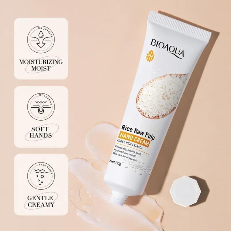 BIOAQUA Rice Raw Pulp Hand Cream Rice Extract Hydrates Smooth Skin Care 30g gallery