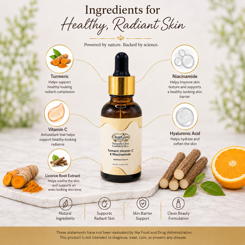ClearGlow Naturals™ Turmeric Vitamin C & Niacinamide Radiance Serum 30 mL gallery