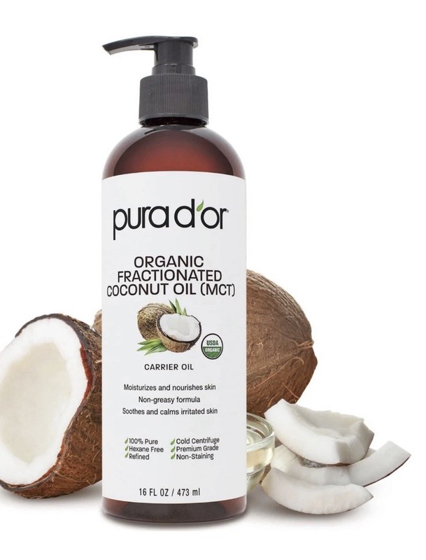 PURA D’OR Dor Fractionated Coconut Oil 100% Organic 16oz for Face, Skin & Hair