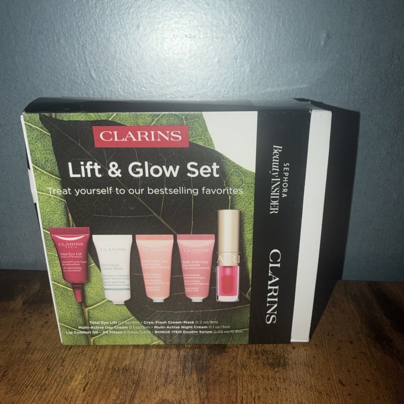 CLARINS Lift & Glow Set: Eye Lift-Double Serum-Mask-Day/Night Creams-NIB