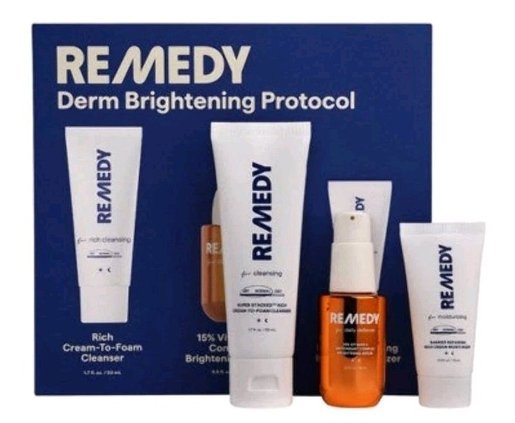 Remedy Skin Brightening 3-Piece Skincare Kit Gentle Cleanser Vitamin C Serum 2.7