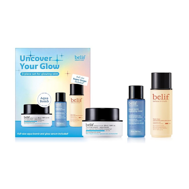 belif Gift Set – Aqua Bomb Daily Face Moisturizer, Niacinamide Vitamin C Gold…
