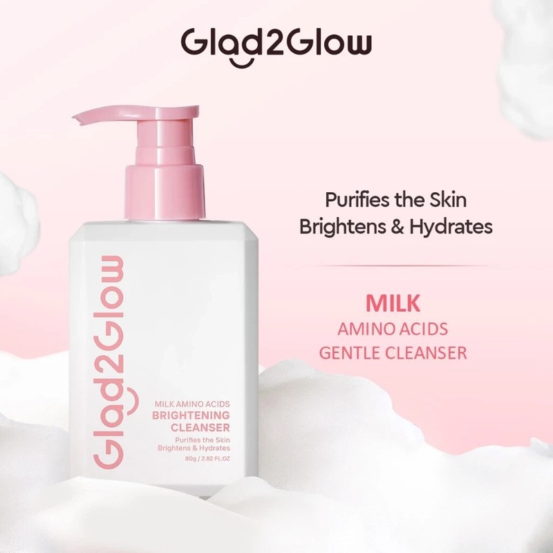 Glad2Glow Milk Amino Acid Gentle Cleanser Face Wash Brightening 80ml