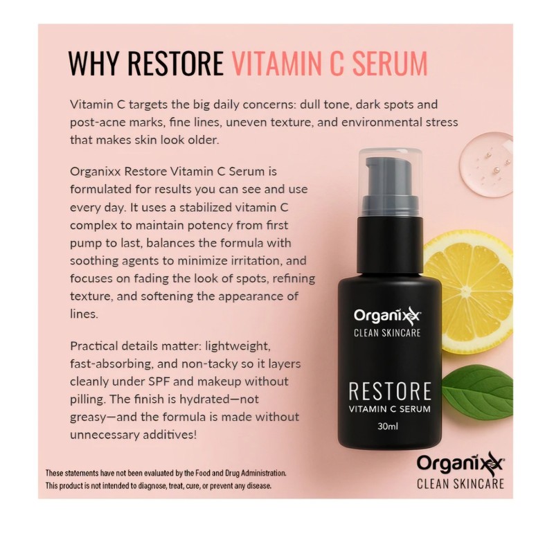 ORGANIXX Restore Vitamin C Serum with Hyaluronic Acid & Organic Vitamin E 30ml gallery
