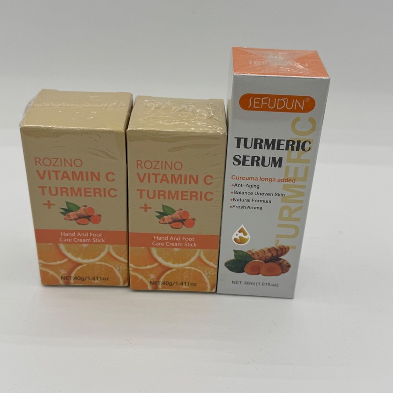 Turmeric Skincare Set Sefudun Serum and Rozino Vitamin C Cream Sticks 3pc