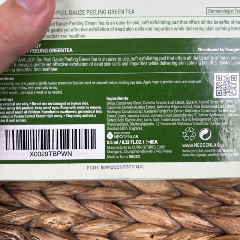 NEOGENLAB Dermalogy Bio-Peel+ Gauze Peeling Green Tea, 2 Pack, 16 Count, Sealed gallery