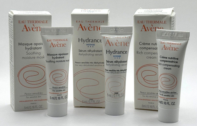 Avene Eau Thermale Soothung Mask, Serum, & Cream Travel Size in Box Lot of 3