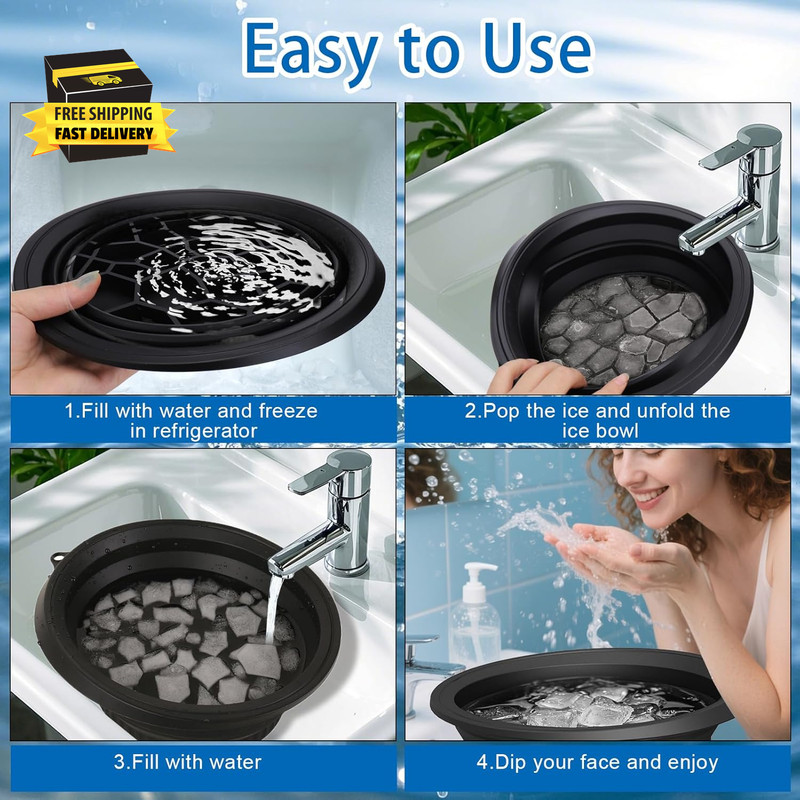 Silicone Face Bowl for Ice with Built-In Icetray, Collapsible Face Tub for Ice B gallery