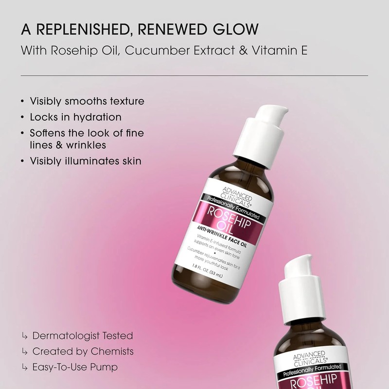 Advanced Clinicals Rosehip Oil For Face With Vitamin E + Botanicals Helps Improv gallery