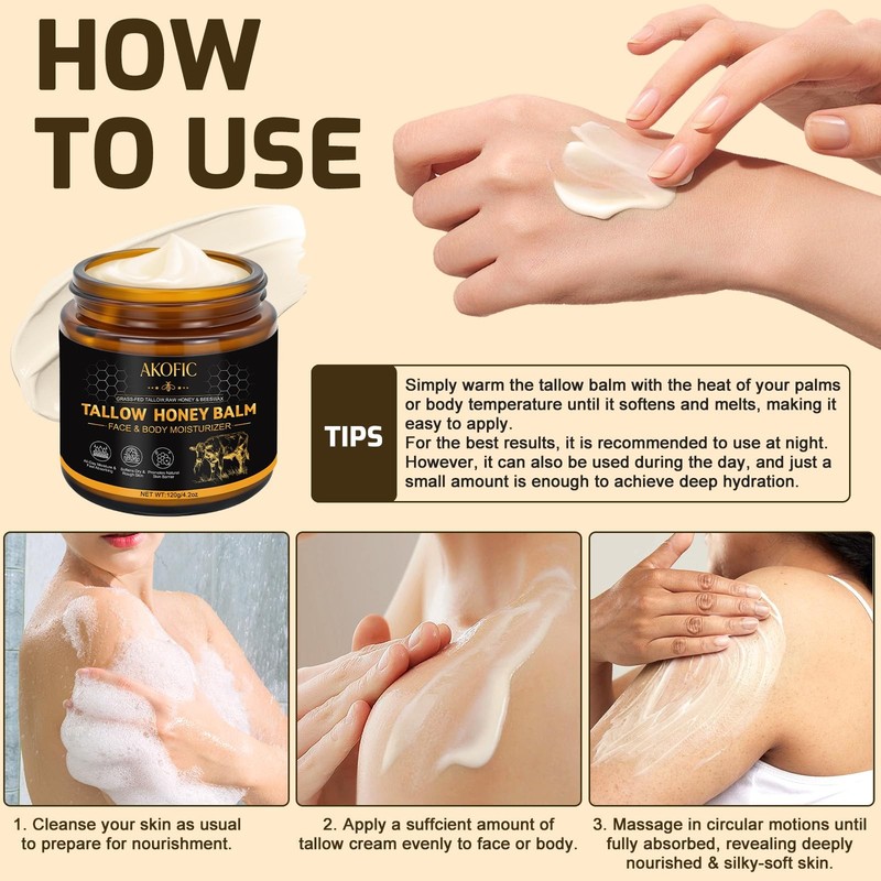 Beef Tallow for Skin, Tallow and Honey Balm, Organic Grass-Fed Beef Tallow fo... gallery