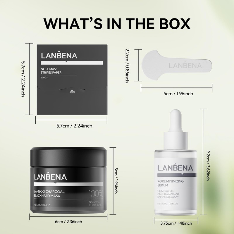 LANBENA 3-in-1 Blackhead Removal Set - Bamboo Charcoal Pore Strips 30g Pore gallery