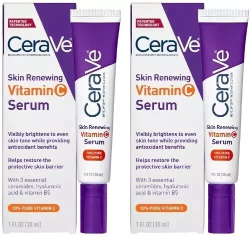 CeraVe Skin Renewing Vitamin C Serum 1 Fluid Ounce (Pack of 2). New!