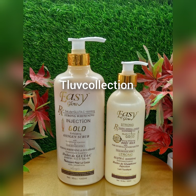 Easy glow gold strong whitening exfoliating scrub body wash and body milk