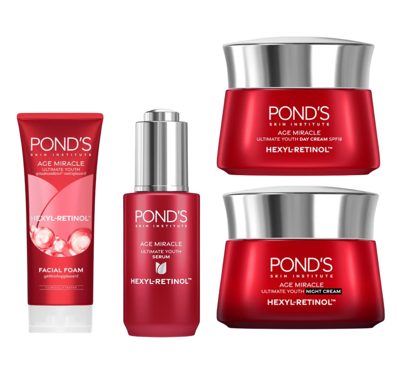 4 SET OF PONDS AGE MIRACLE ULTIMATE YOUTH FOAM, SERUM, DAY CREAM & NIGHT CREAM