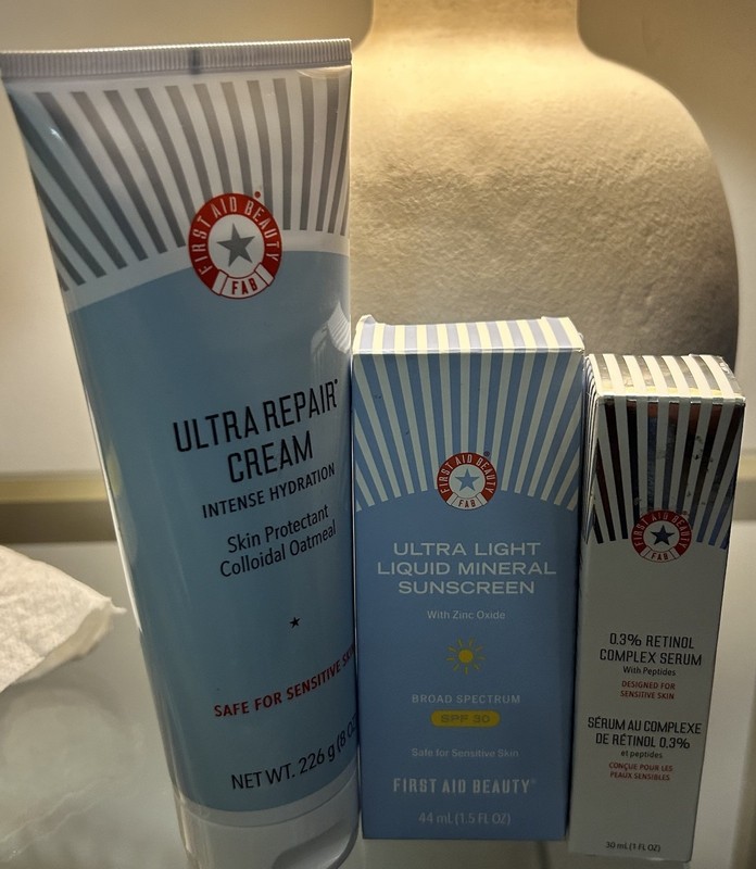 First Aid Beauty Bundle Ultra Repair Cream Sunscreen Retinol Serum NEW
