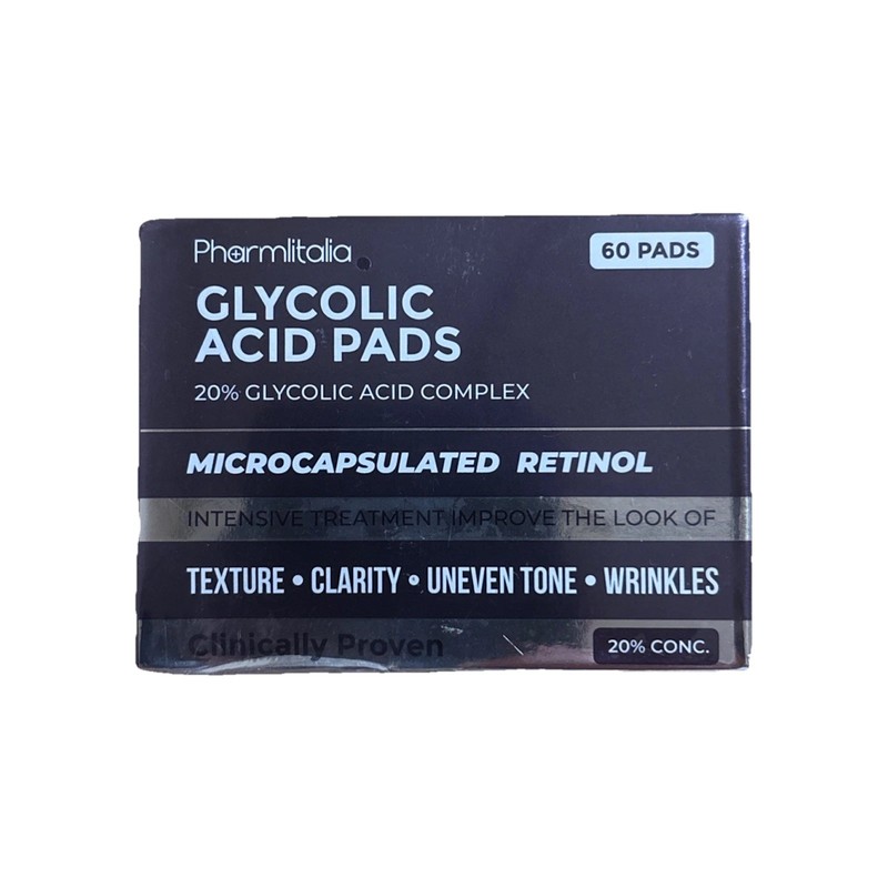 PharmItalia 20% Glycolic Acid Pads w/Retinol & Niacinamide – 60 Count Exp 2027
