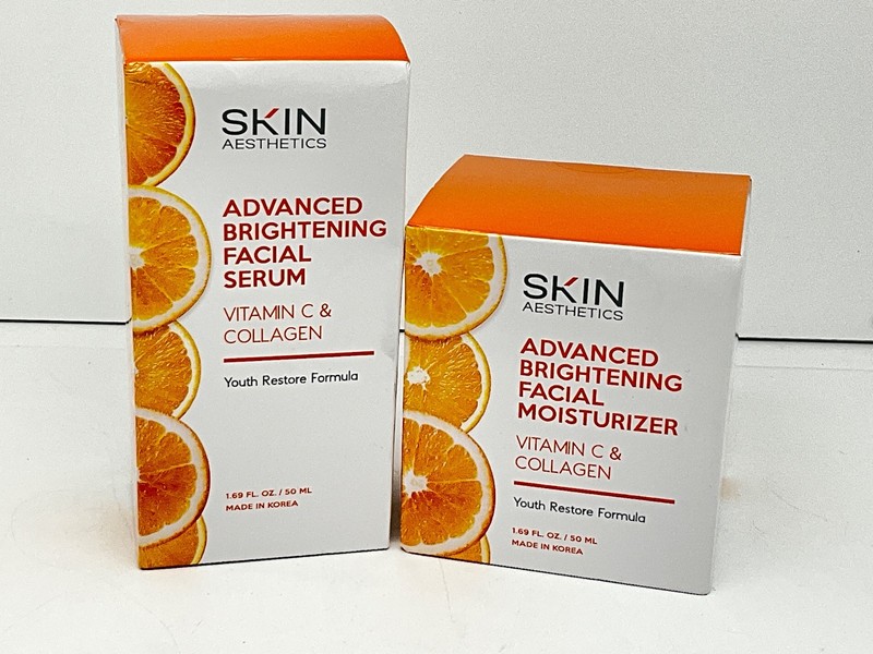 SKIN AESTHETICS Advanced Brightening Facial Serum & Moisturizer Vit C & Collagen
