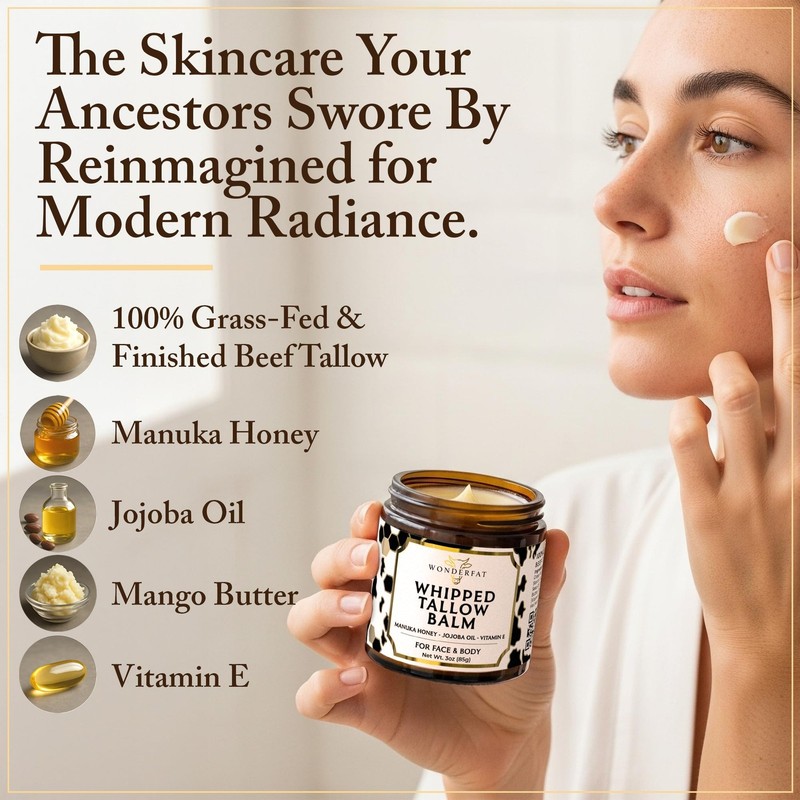 Wonderfat Whipped Tallow and Honey Balm for Face - Unscented Grass Fed Beef T... gallery