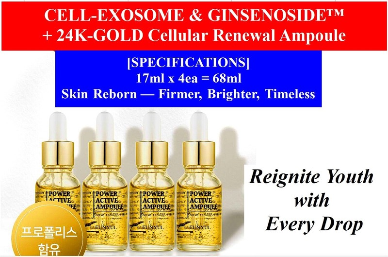 CELL-EXOSOME & GINSENOSIDE™ + 24K-GOLD Cellular Renewal Ampoule (17ml x 4 ea)